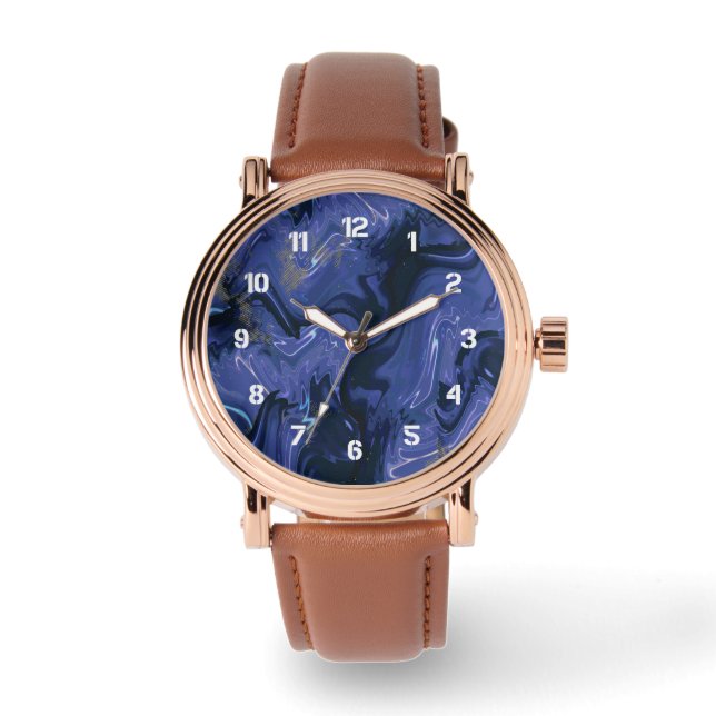 Galaxy Swirl Blue Glitter Abstract Cosmic Pattern  Watch (Front)