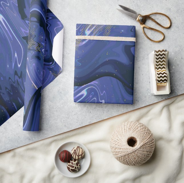 Galaxy Swirl Blue Glitter Abstract Cosmic Pattern  Wrapping Paper (Crafts)