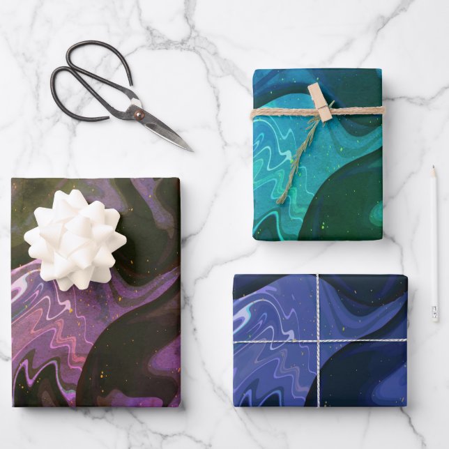 Galaxy Swirl Blue Glitter Abstract Cosmic Pattern  Wrapping Paper Sheet (Front)