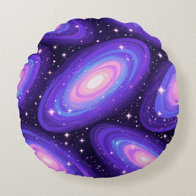 Galaxy Swirls Pattern Dreamy Cosmic Nebula Design Round Cushion (Front)