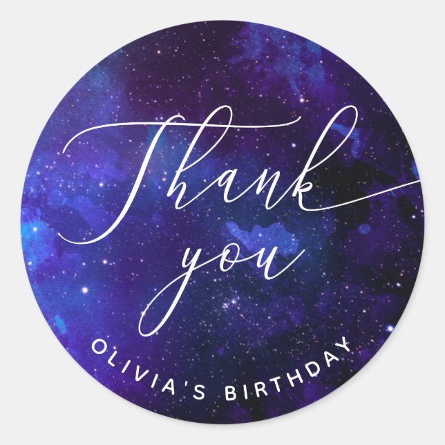 Galaxy Thank You Birthday | Cosmic Starry Night Classic Round Sticker (Front)