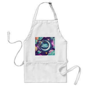 Galaxy-themed happy birthday crescent moon, stars standard apron