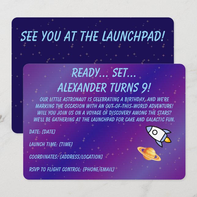 Galaxy Themed Out of This World Birthday Invitation (Front/Back)
