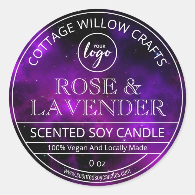 Galaxy Themed Purple And Black Soy Candle Labels (Front)