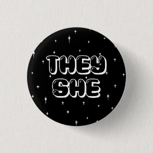 Galaxy They/She Pronouns  3 Cm Round Badge