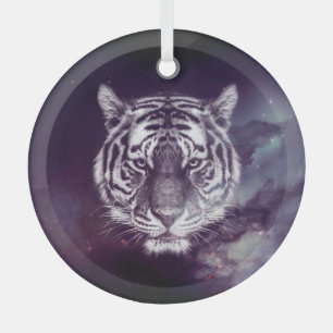 Galaxy Tiger Face Wallpaper Glass Tree Decoration