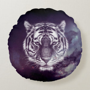 Galaxy Tiger Face Wallpaper Round Cushion