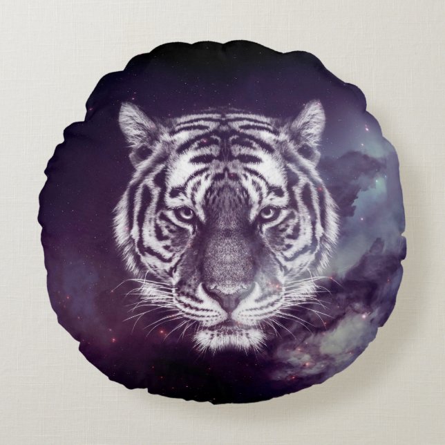 Galaxy Tiger Face Wallpaper Round Cushion (Front)