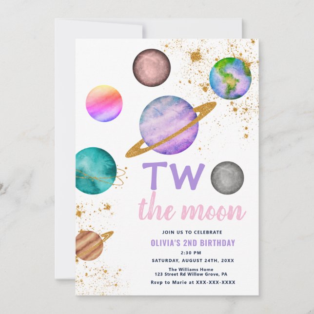 Galaxy Two the Moon  2nd Birthday  Invitation (Front)
