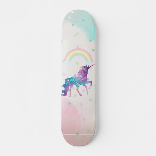 Galaxy Unicorn, Rainbow, Stars Skateboard (Front)