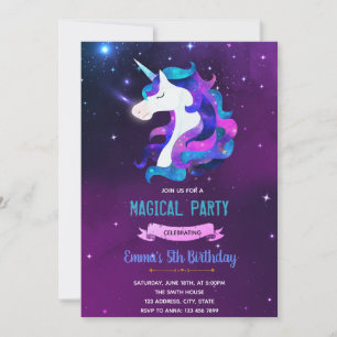 Galaxy unicorn slumber invitation