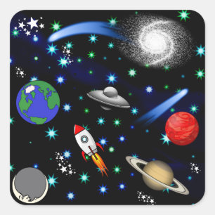 Galaxy Universe - Planets, Stars, Comets, Rockets Square Sticker