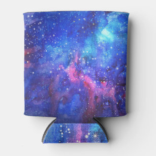 Galaxy Watercolor Night Sky. Can Cooler