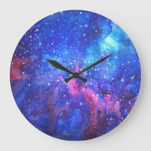 Galaxy Watercolor Night Sky. Large Clock
