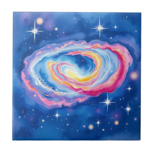 Galaxy Watercolor  Swirling Colours and Sparkling  Ceramic Tile