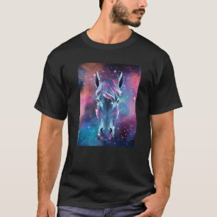 Galaxy with Horse Animal Head Retro Pastel Space T-Shirt