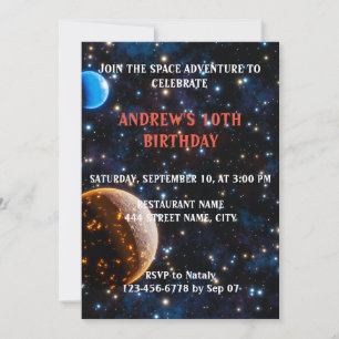 Galaxy with stars and planets invitation