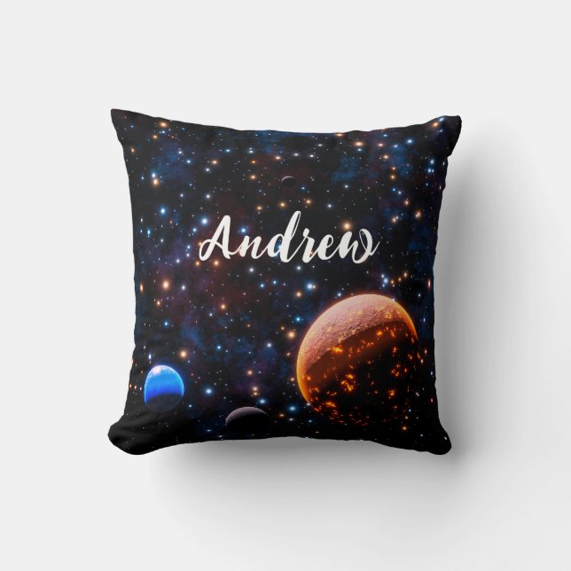 Galaxy with stars and planets name cushion (Front)