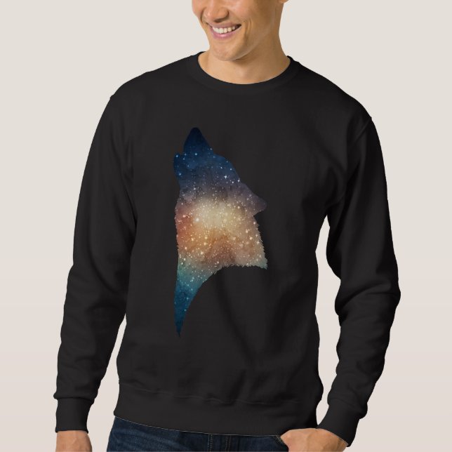 Galaxy Wolf  Cool Trippy Shimmer Space Sweatshirt (Front)