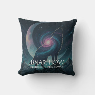 Galaxy Wolf Silhouette with Mystical Nebula Moon Cushion