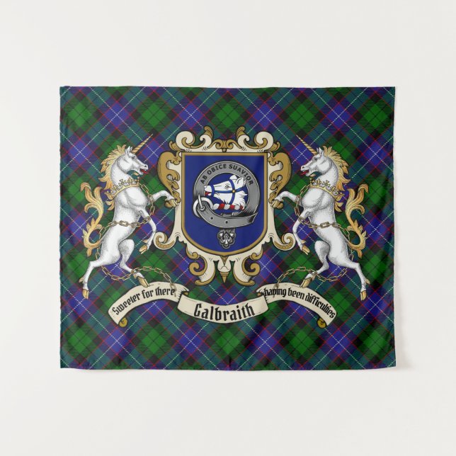 Galbraith Clan Badge & Unicorns w/Tartan  Tapestry (Front (Horizontal))