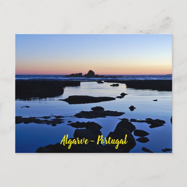 Gale Beach at dusk in Albufeira, Algarve. Portugal Postcard (Front)