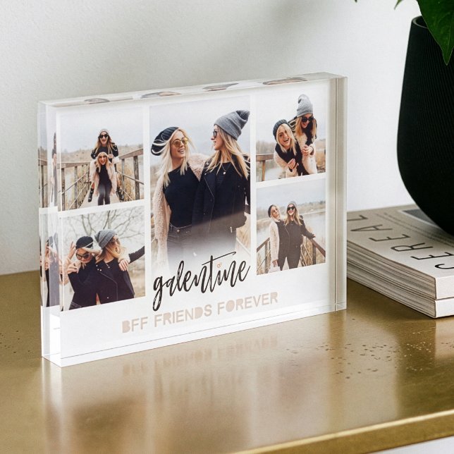 Galentine BFF Friends Forever Photo Collage White (best friends gift,bff photo collage,best friends forever keepsake,galentines day gift,multiple photo)