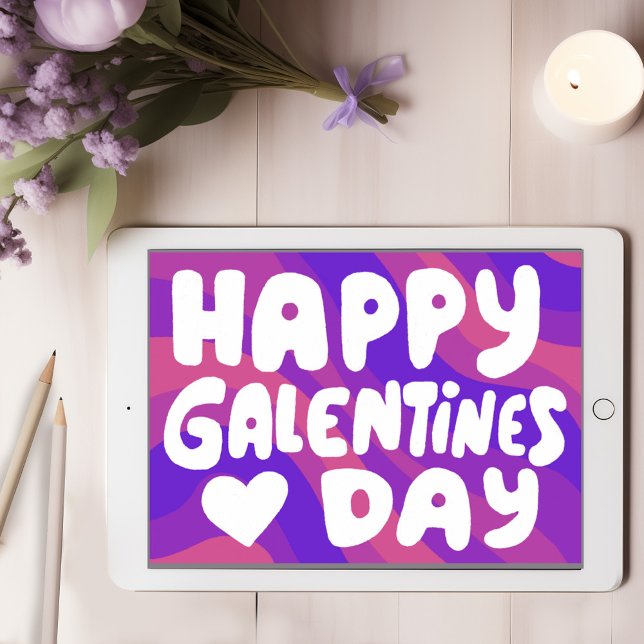 Galentine Bubble Letters Groovy Retro Digital  Card (Galentine Bubble Letters Groovy Retro Digital eCard Happy Galentines Day Online Email Virtual Card)