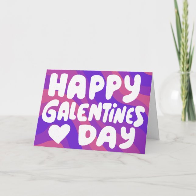 Galentine Bubble Letters Purple Groovy Retro Card (Front)