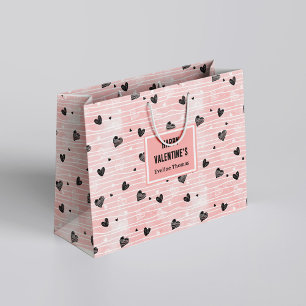 Galentine Gift Bag Pink Black Hearts Love Letterin