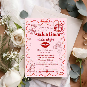 Galentine Hand Drawn Valentine Girls Night Party  Invitation