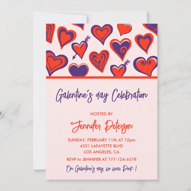 Galentine invitation pink and red Valentine Modern (Front)