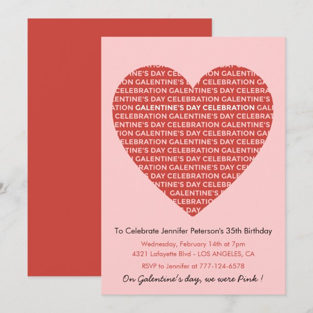 Galentine invitation pink and red Valentines (Front/Back)