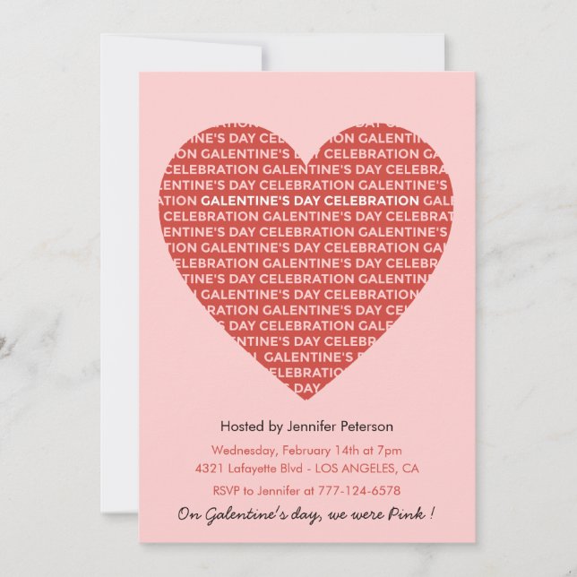 Galentine invitation pink and red Valentines (Front)