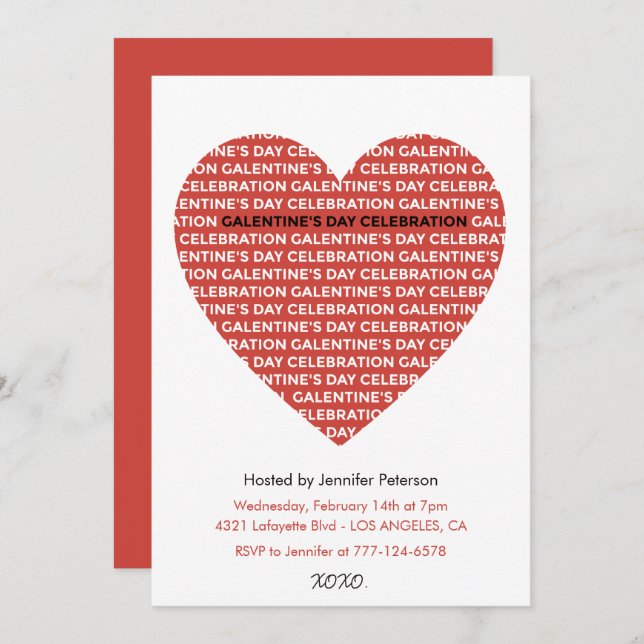 Galentine invitation xoxo valentines day Modern  (Front/Back)