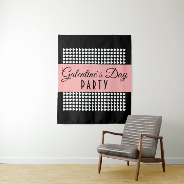 Galentine`s Day Party Black White Heart Pattern Tapestry (In Situ)