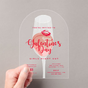Galentine’s Day Party Watercolor Pink Rosé  Acrylic Invitations