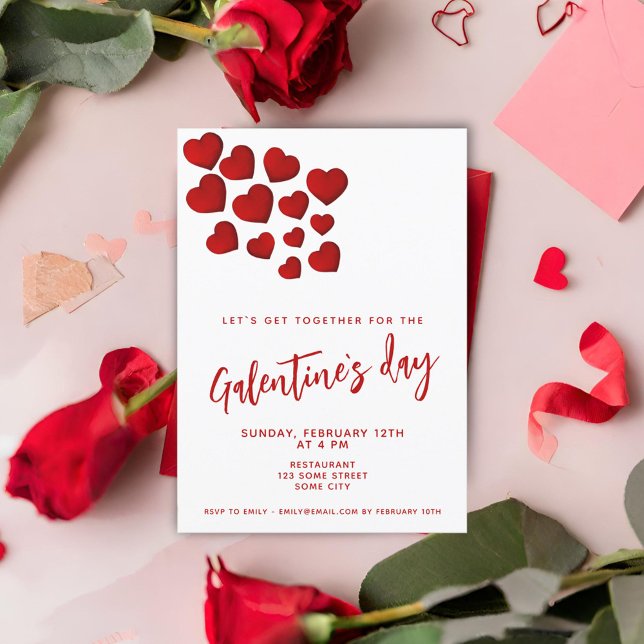 Galentine`s Day Red Hearts Friends Party Invitation (Creator Uploaded)