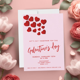 Galentine`s Day Red Hearts Friends Party Invitation