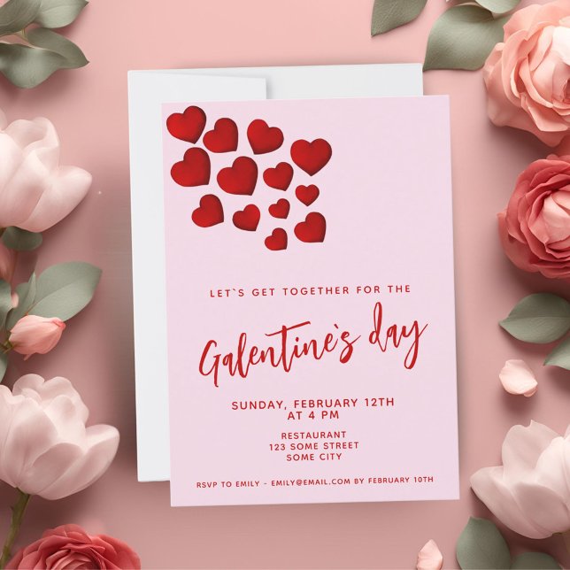 Galentine`s Day Red Hearts Friends Party Invitation (Creator Uploaded)