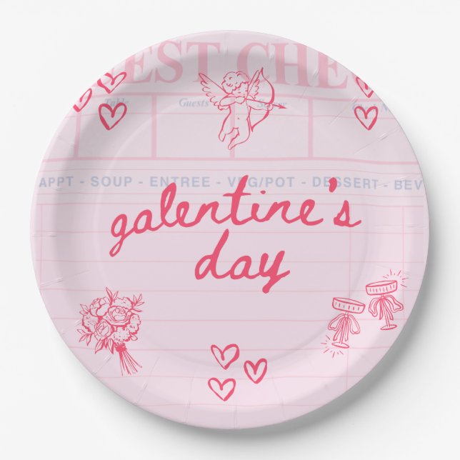 Galentine’s Day Valentine Girly Invitation Paper Plate (Front)