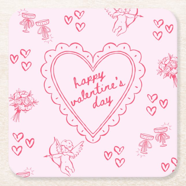 Galentine’s Day Valentine Girly Invitation Square Paper Coaster (Front)
