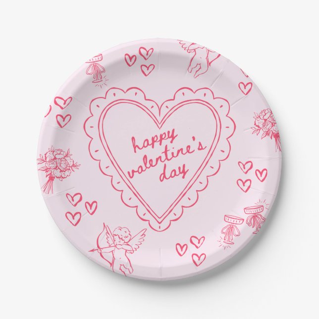 Galentine’s Day Valentine Girly Pink Paper Plate (Front)