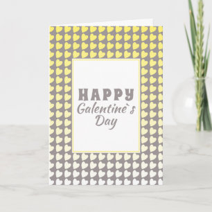 Galentine`s Day Yellow Grey Gradient Heart Pattern Holiday Card