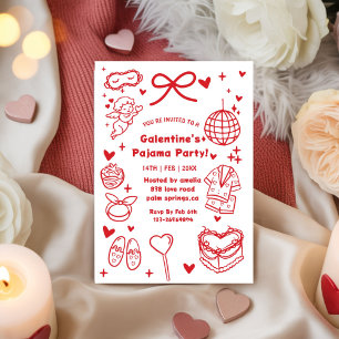 Galentine’s Pajama, Night Valentine Hand Drawn  Invitation