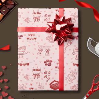 Galentine’s Party Doodle Pattern Wrapping Paper