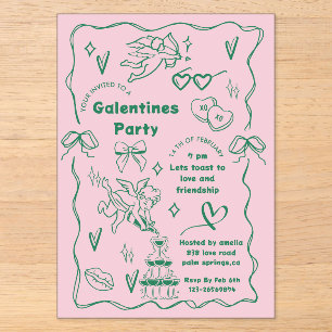 Galentine’s Party, Girls Galentine’s Hand Drawn Acrylic Invitations