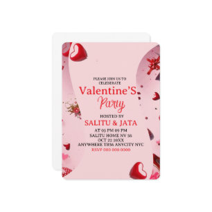 Galentine’s Party Invitation, Pink Heart & Bow Bir Save The Date