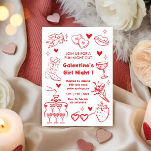 Galentine’s Party, Night Out Valentine doodle Invitation