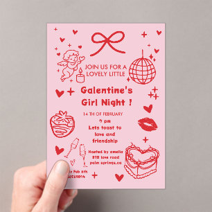 Galentine’s Party, Night Valentine Hand Drawn  Acrylic Invitations